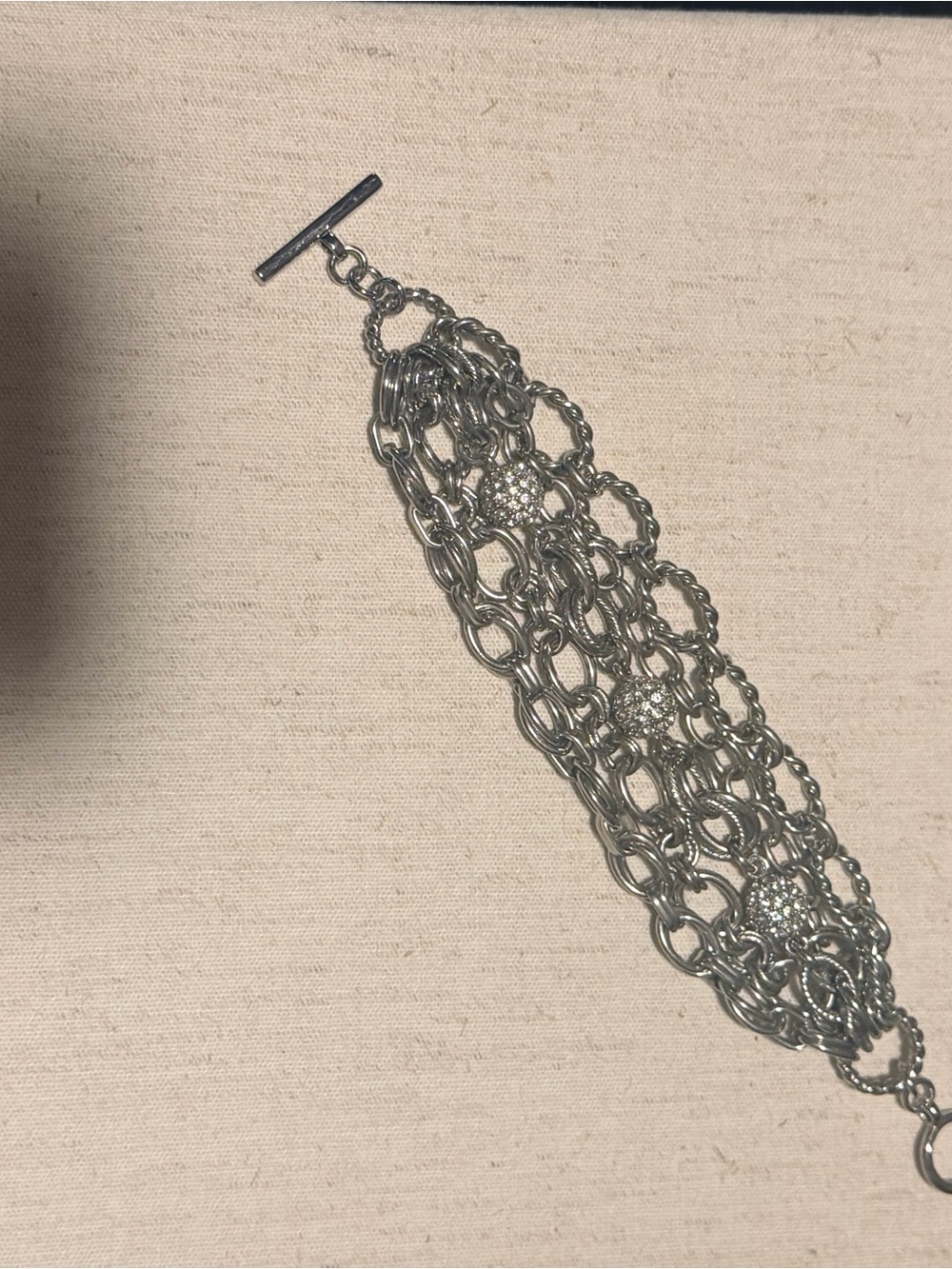 Chloe + Isabel Silver-Tone Multi Strand Chain Bracelet with Crystal Rondelles